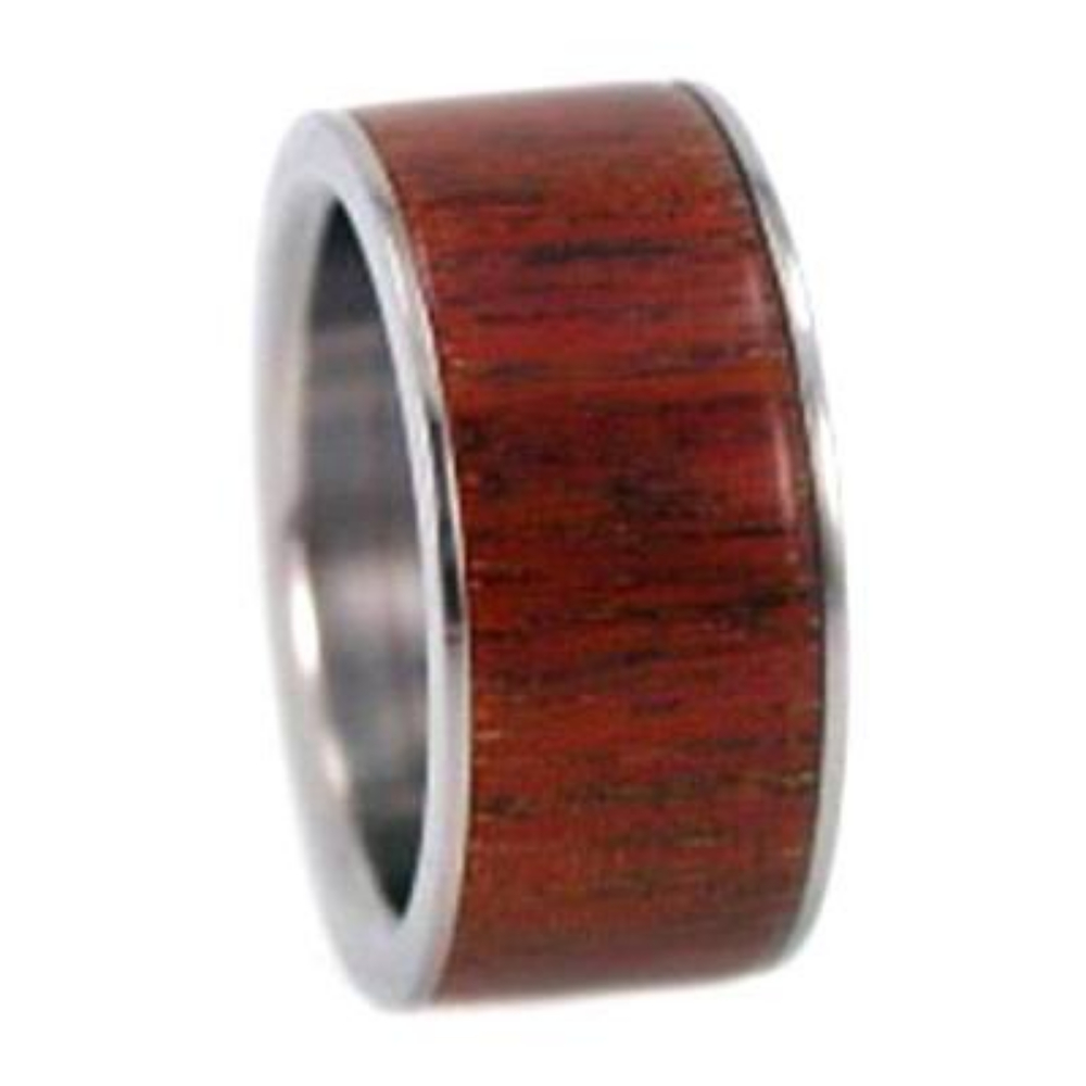 Peruvian Ipe Wood Inlay 10mm Comfort Fit Titanium Band. 