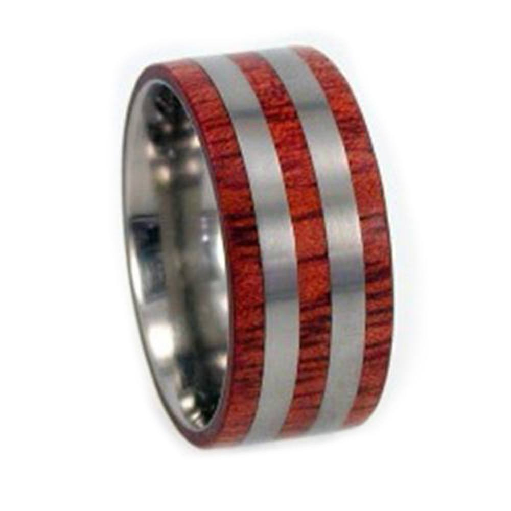 Bloodwood Inlay 10mm Comfort Fit Matte Titanium Band. 