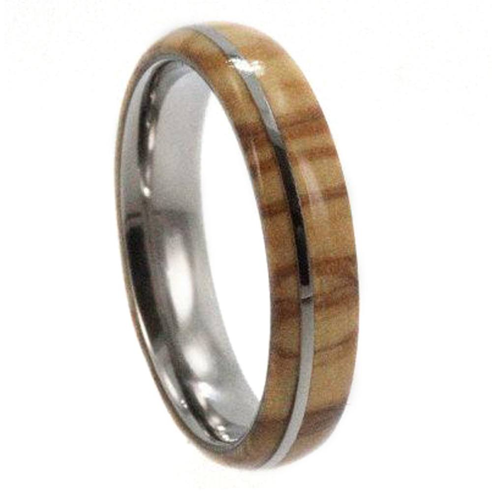 Olive Wood, Titanium Pinstripe 6mm Comfort Fit Polished Titanium Band. 