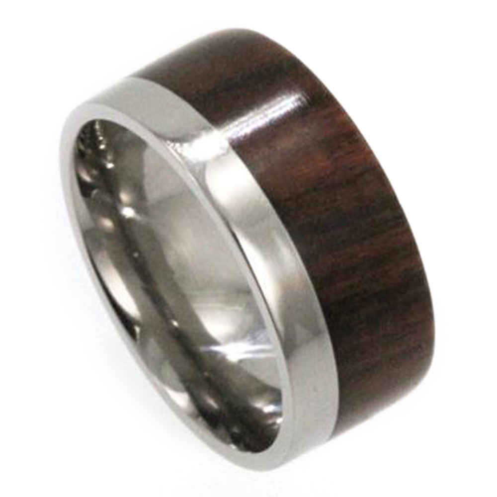 Ironwood Inlay 10mm Comfort Fit Polished Titanium Band. 