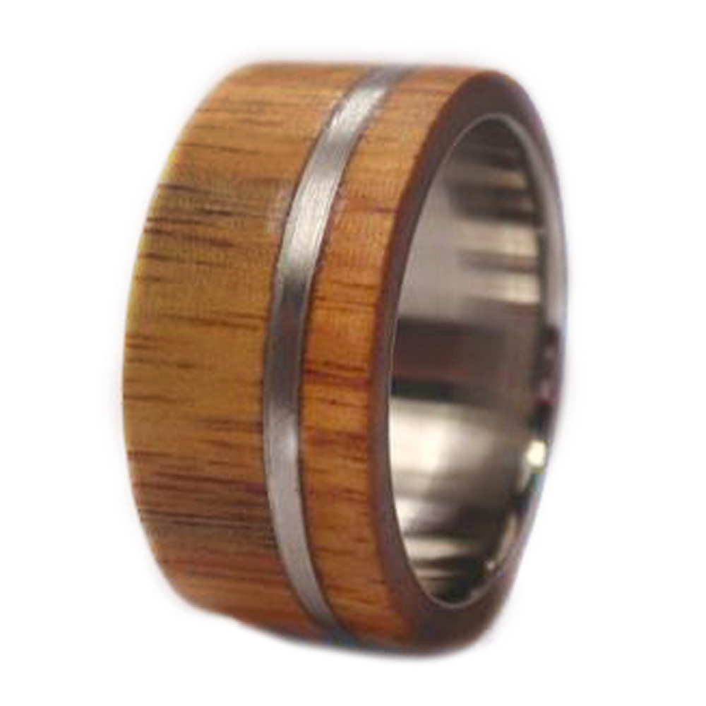 Lignum Vitae Inlay 11mm Comfort Fit Polished Titanium Band 