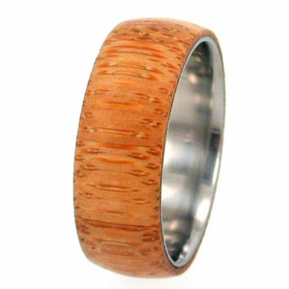 Bamboo Wood Overlay 8mm Comfort Fit Titanium Band. 