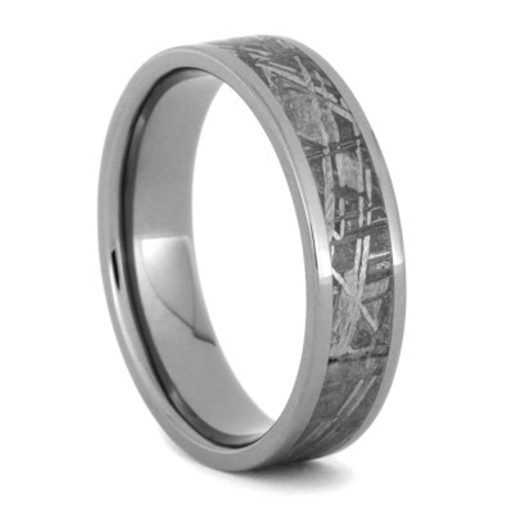 Gibeon Meteorite Inlay 6mm Comfort Fit Titanium Band. 