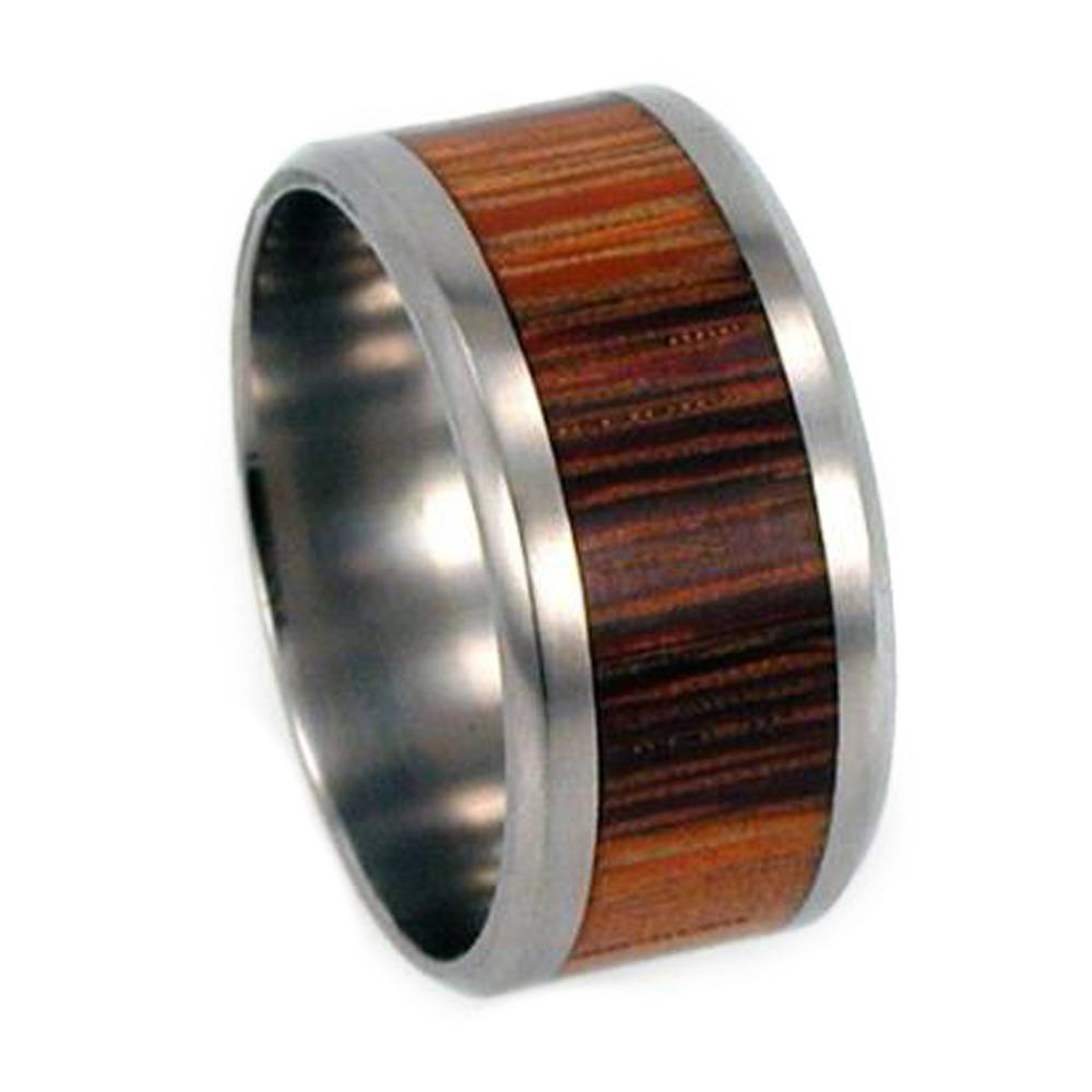 Marble Wood Inlay 10mm Comfort Fit Matte Titanium Band. 