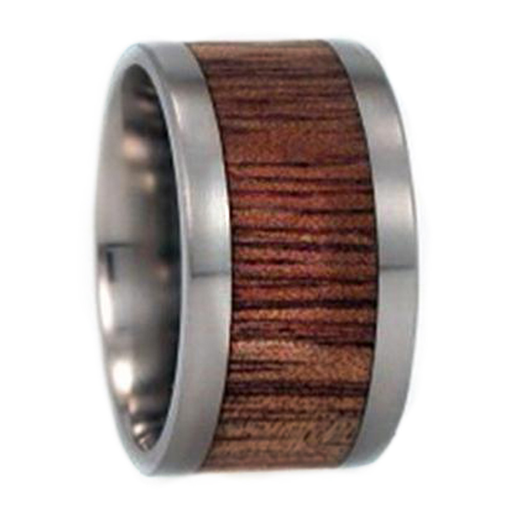 Koa Wood Inlay 12mm Comfort Fit Titanium Band. 