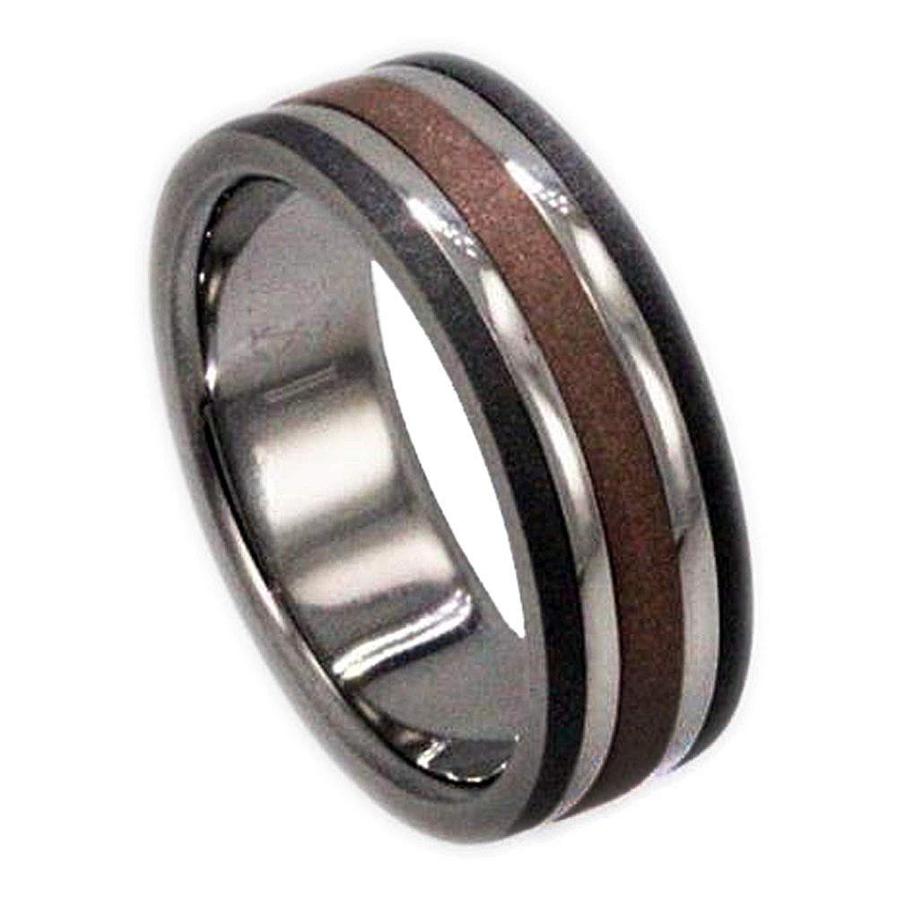 Sandblasted 14K Rose Gold, 10k White Gold Inlay 7mm Comfort Fit Sandblasted Titanium Band. 