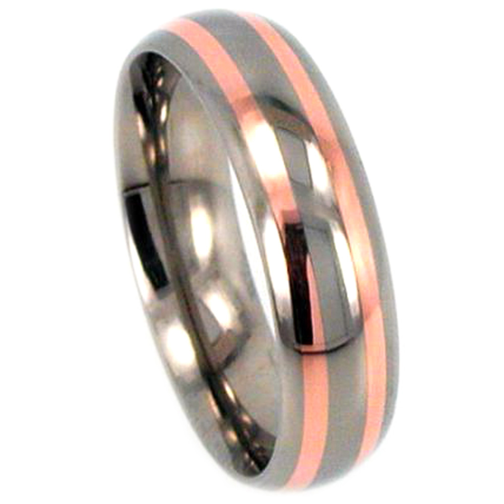 Rose Gold Inlay 6mm Comfort Fit Polished Titanium Band, 