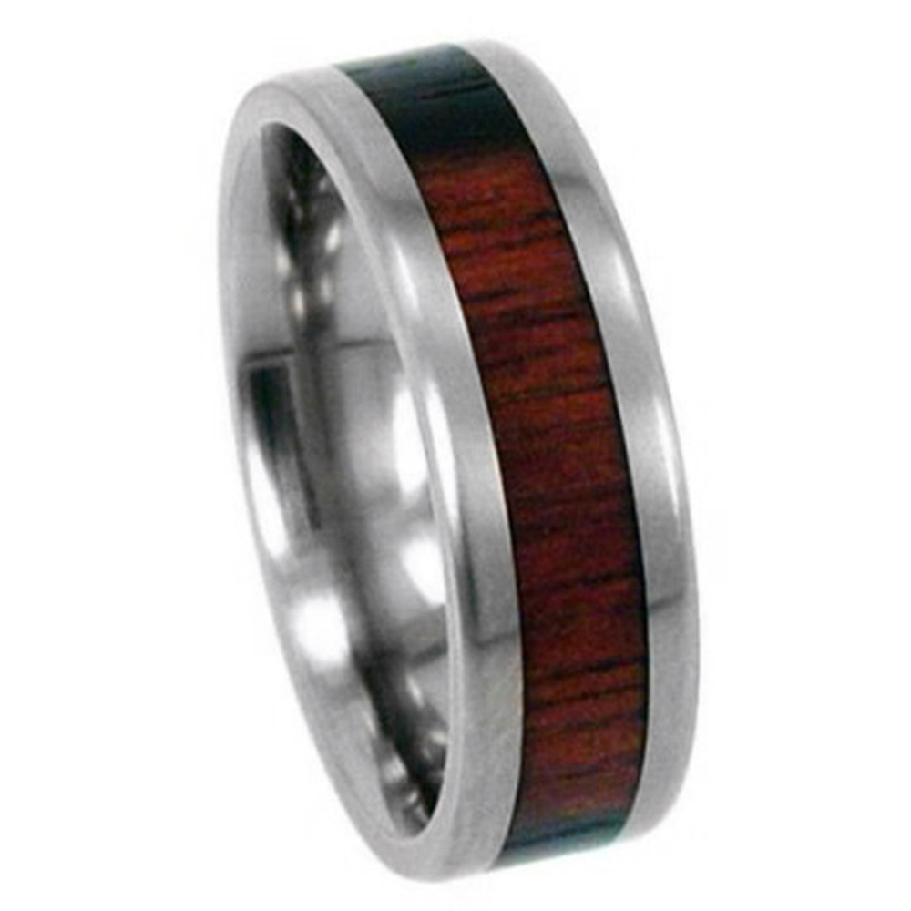 Macassar Ebony Wood Inlay 8mm Comfort Fit Titanium Band. 