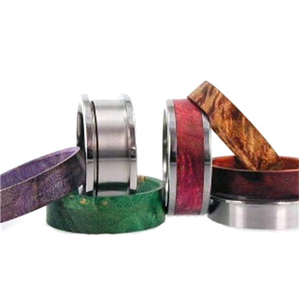 Interchangeable Multi Wood inlays 8mm Comfort-Fit Polished Titanium Band. 