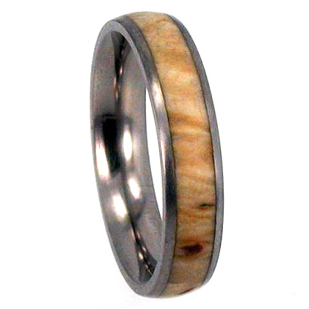 Black Ash Burl Inlay 4mm Comfort Fit Matte Titanium Wedding Band 