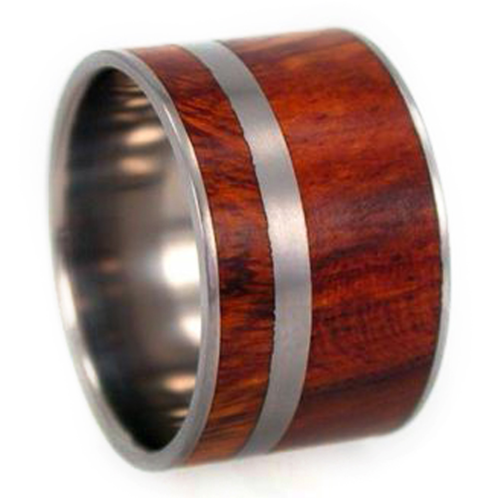 Ironwood Inlay 12mm Comfort Fit Matte Titanium Wedding Band. 