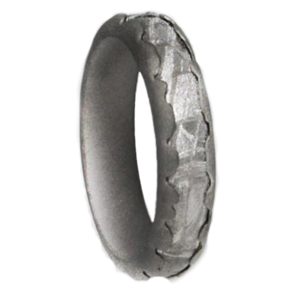 Titanium Wavy, Wide Meteorite Inlay 5mm Comfort Fit Sandblasted Titanium Wedding Band. 