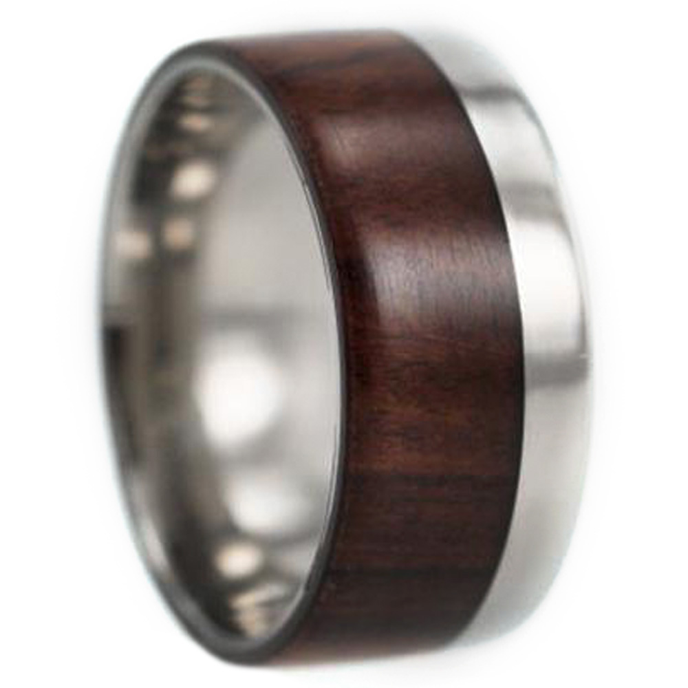 Desert Ironwood Inlay 10mm Comfort Fit Flat Titanium Band. 