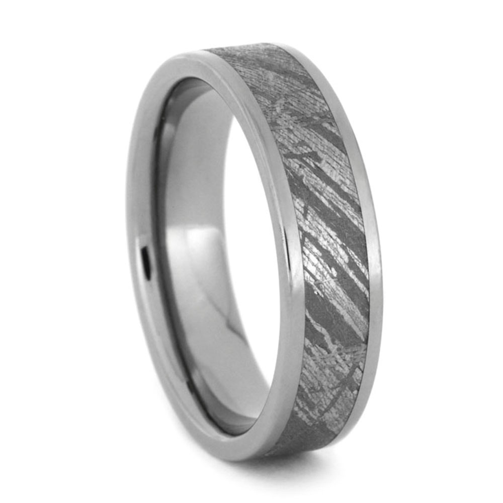 Gibeon Meteorite Inlay 5mm Comfort Fit Polished Titanium Band 