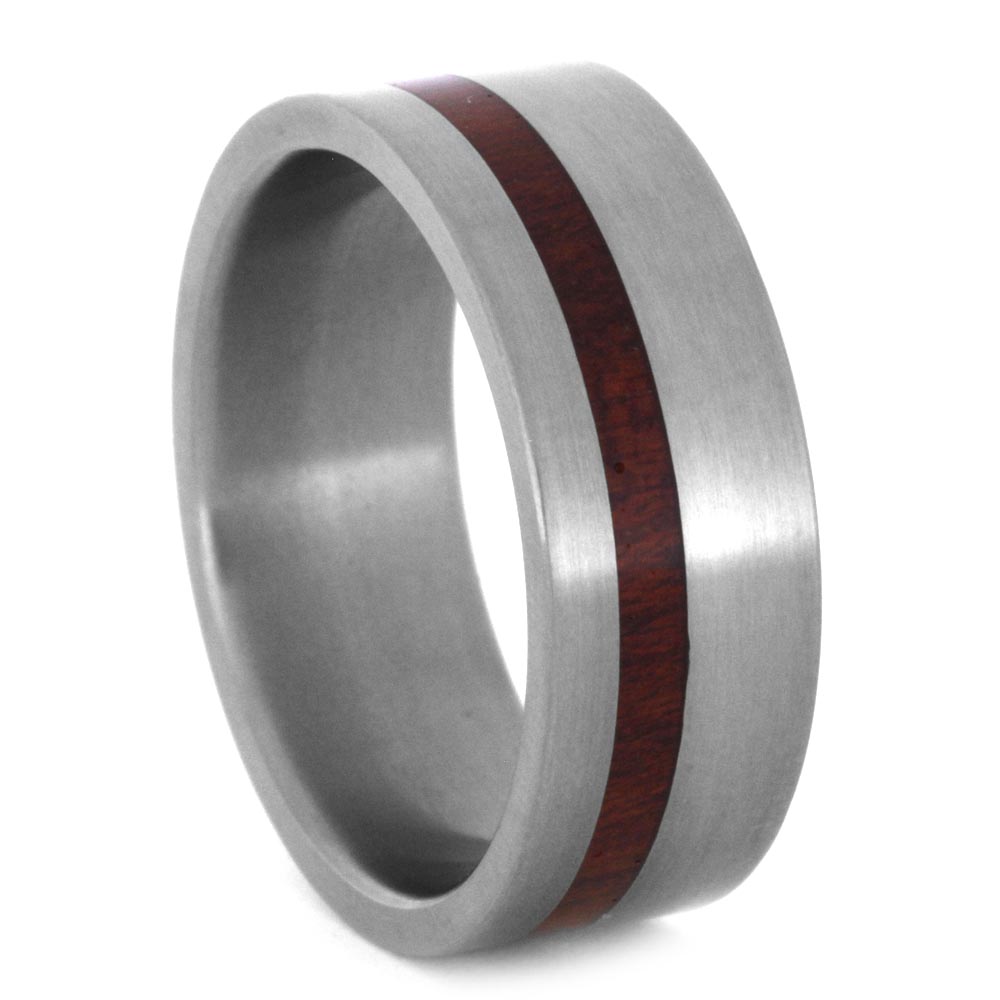 Bloodwood Inlay 8mm Comfort Fit Matte Titanium Wedding Band. 