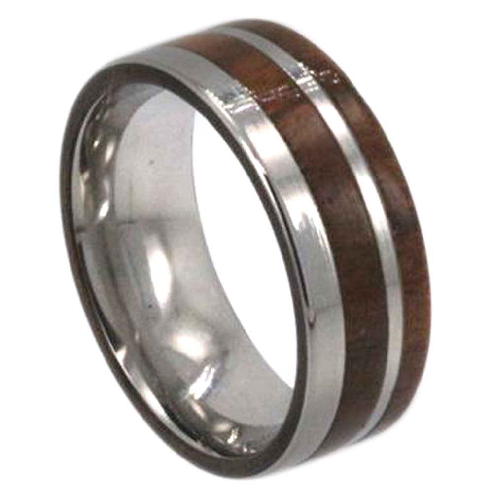 Ironwood with Titanium Pinstripe Inlay 8mm Comfort Fit Titanium Ring. 