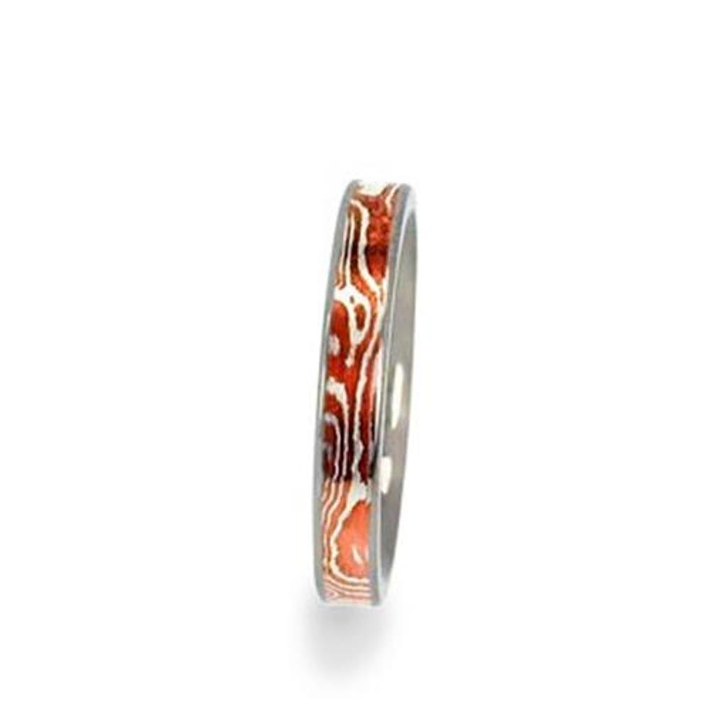 Mokume Copper Silver Inlay 5mm Comfort Fit Polished Titanium Band 