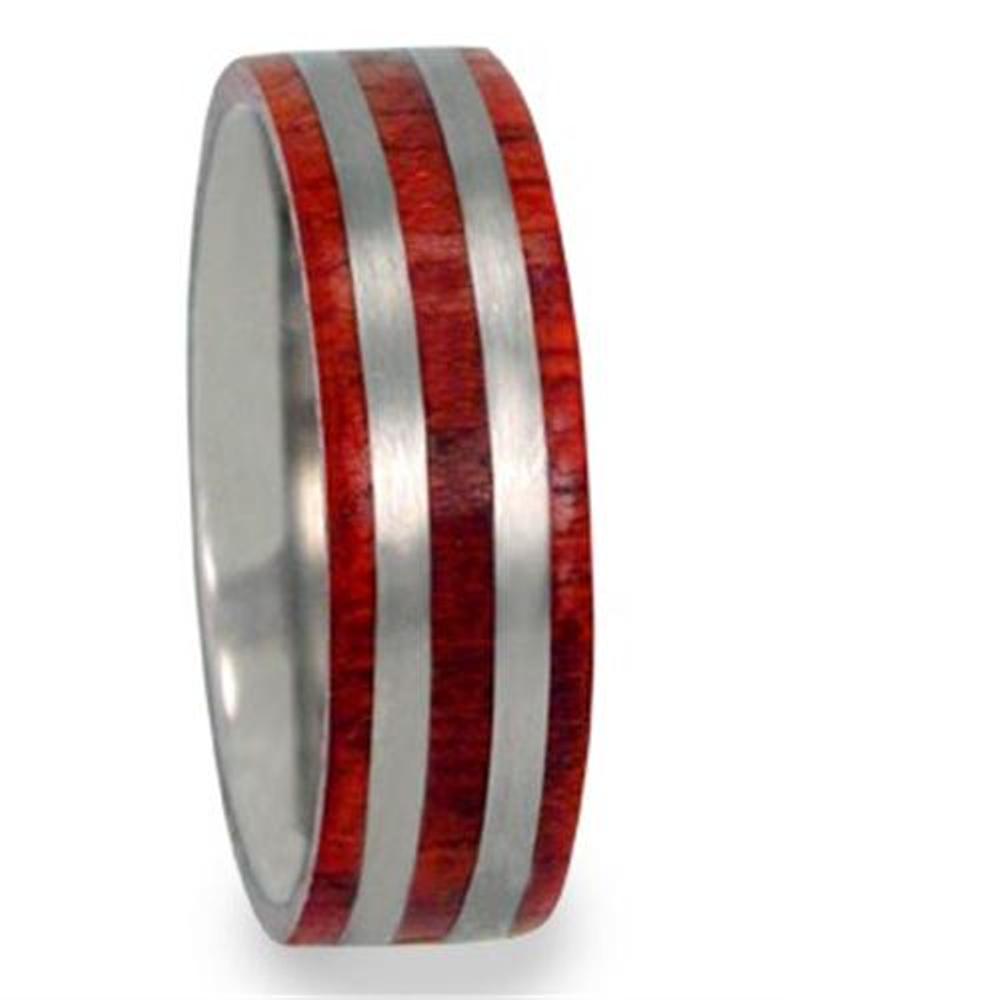 Bloodwood Inlay 10mm Comfort Fit Polished Titanium Band. 