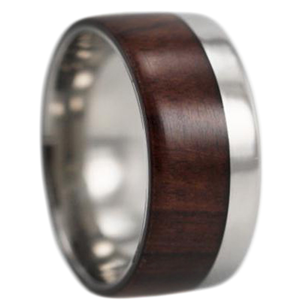 Ironwood Overlay 10mm Comfort Fit Flat Titanium Band. 