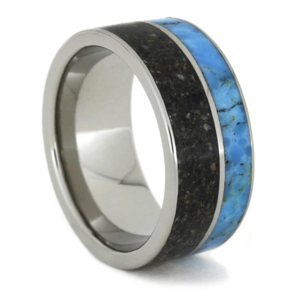 Turquoise, Pet Ashes, Titanium Inner Stripe 9mm Comfort Fit Titanium Band. 