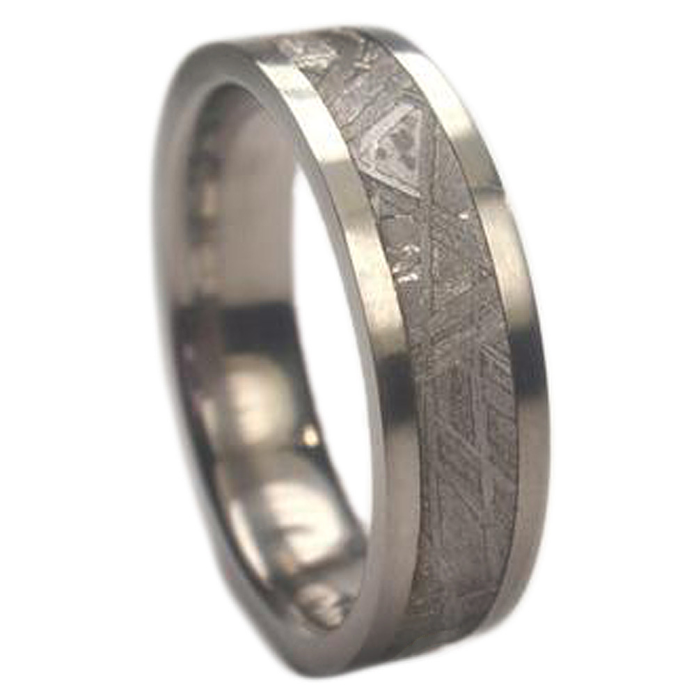 Gibeon Meteorite Inlay 7mm Comfort Fit Polished Titanium Wedding Band 