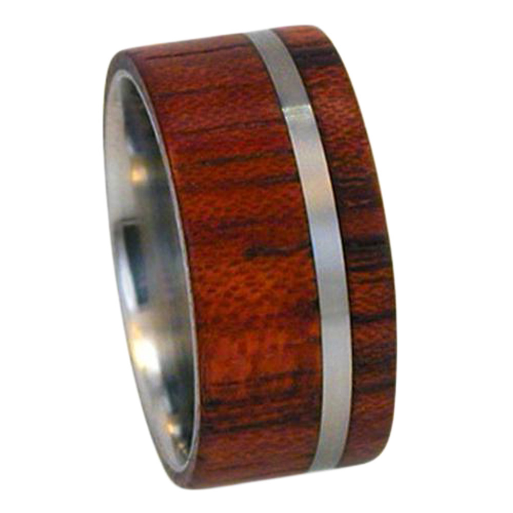 Bubinga Wood Sleeve 8mm Comfort Fit Brushed Titanium Band. 