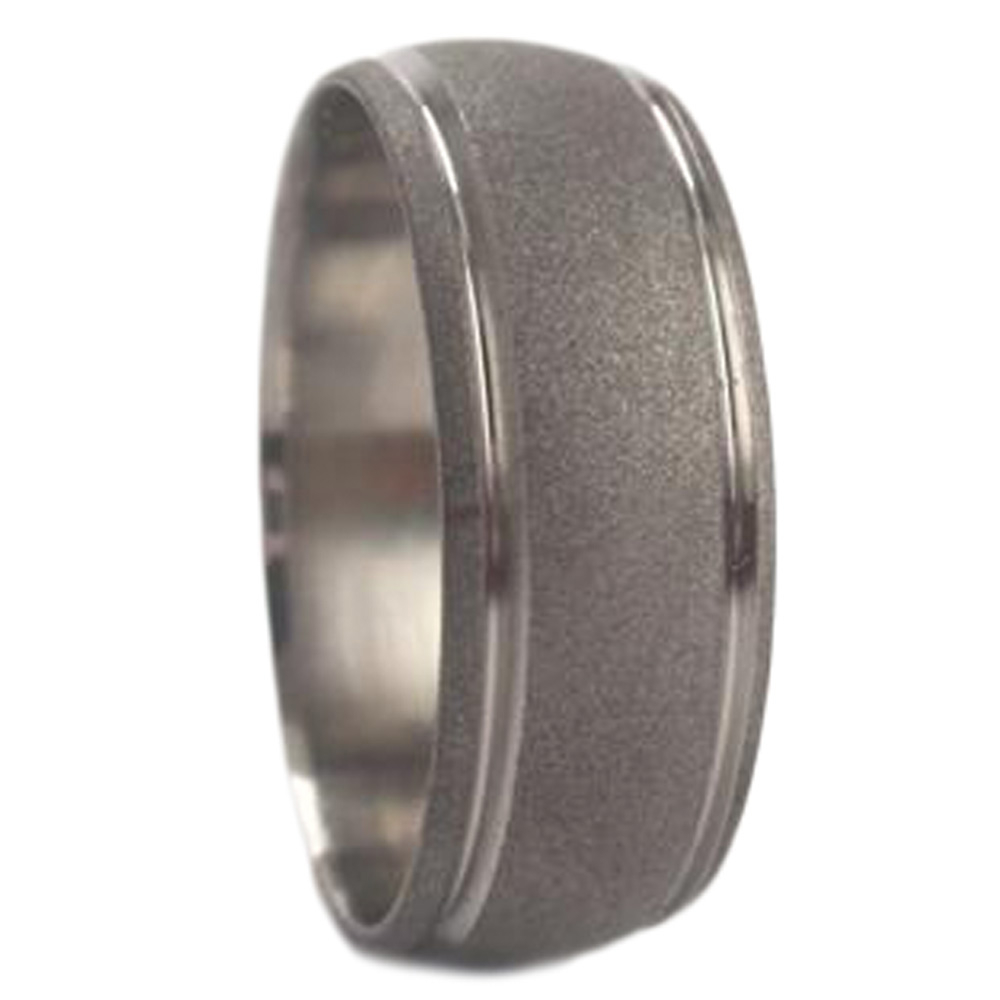 Titanium Pinstripes 6mm Comfort Fit Sandblasted Titanium Wedding Band. 