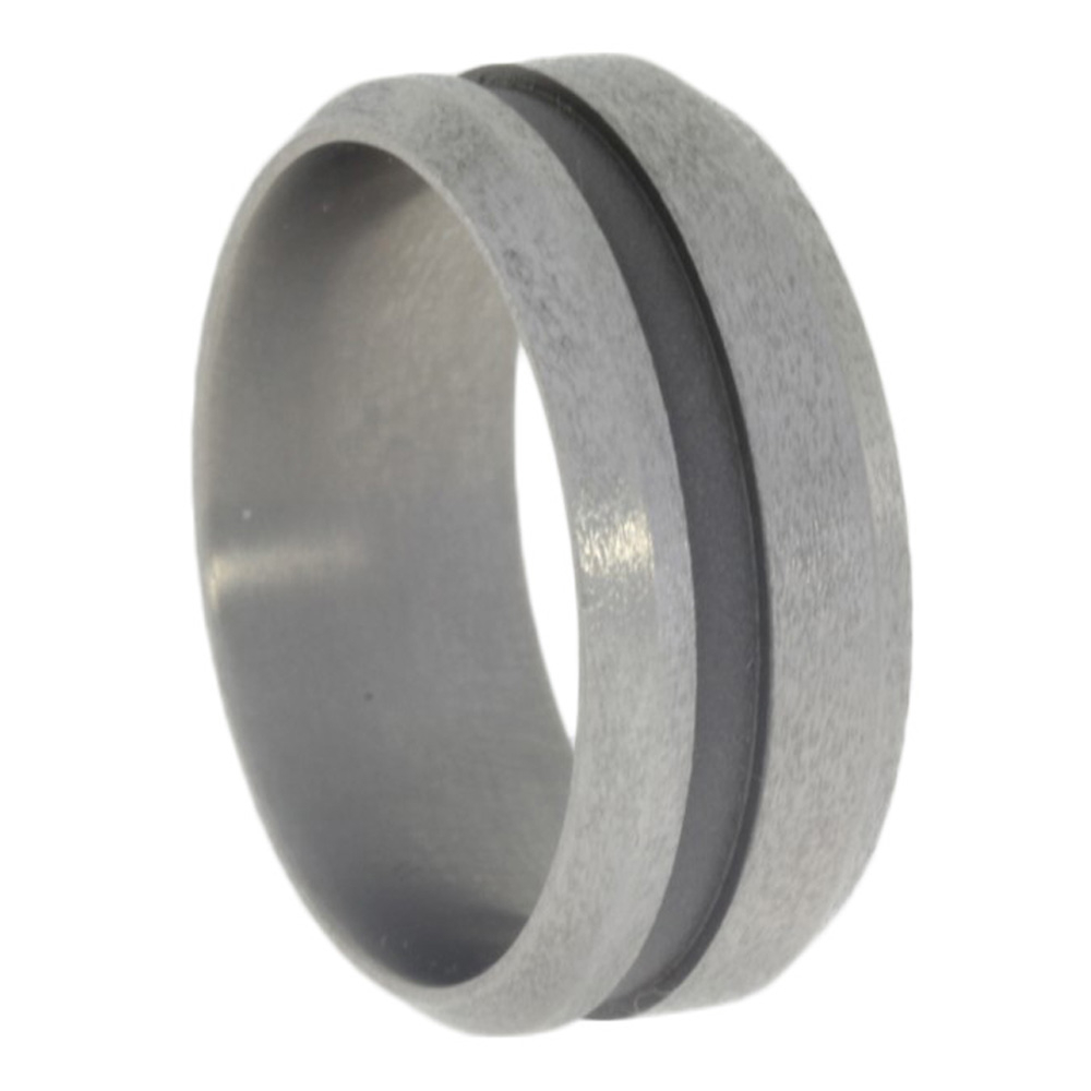 Titanium Black Stirp 8mm Comfort Fit Deep Frosted Titanium Band. 