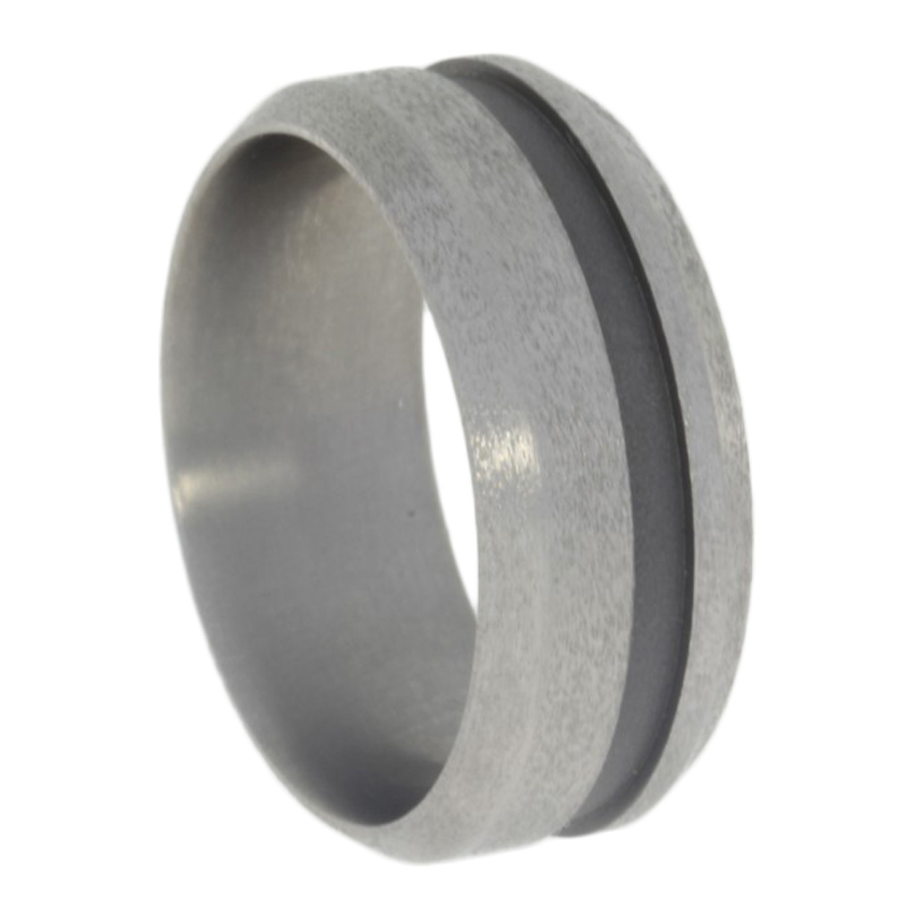 Wide Groove Sand Blasted Titanium Ring Inlay 8mm Comfort Fit Deep Frosted Titanium Band. 