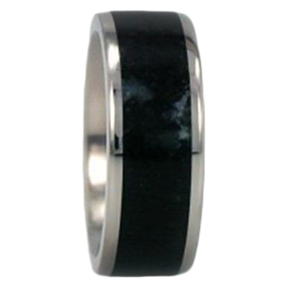 Black Jade Inlay 8mm Comfort Fit Titanium Wedding Band. 