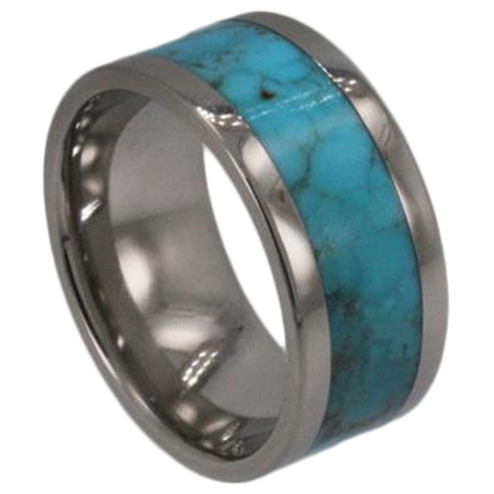 Turquoise Inlay 8mm Comfort Fit Titanium Wedding Band. 