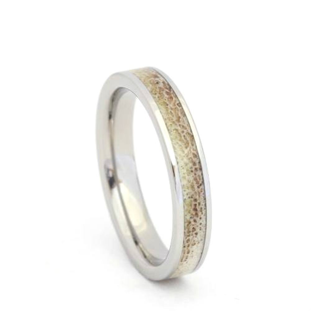 Deer Antler 4mm Comfort Fit Polished Titanium Wedding Band. 