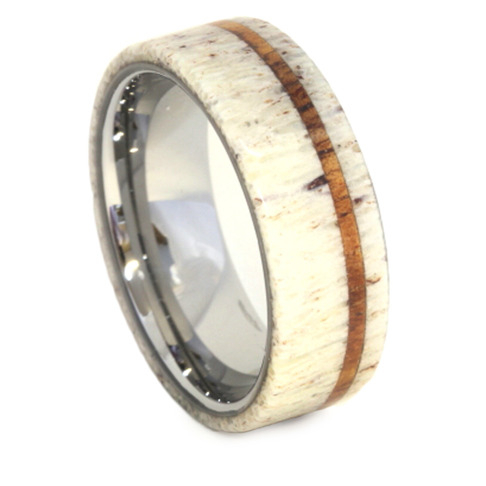 Antler, Oak Wood Pinstripe 8mm Comfort Fit Titanium Band. 