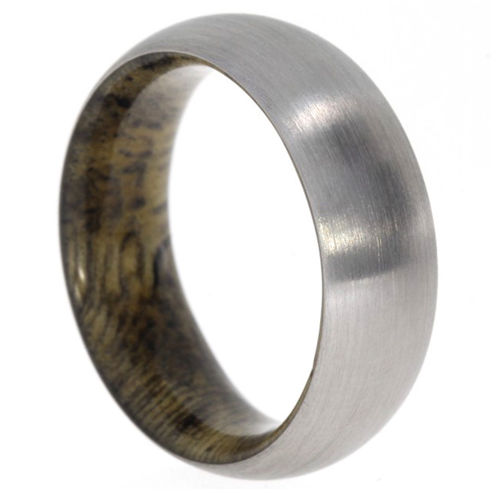 Sindora Wood Inlay 8mm Comfort Fit Matte Titanium Band. 