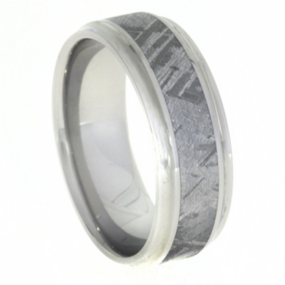 Gibeon Meteorite with Concave Titanium Edges 8mm Comfort-Fit Polished Titanium Band. 