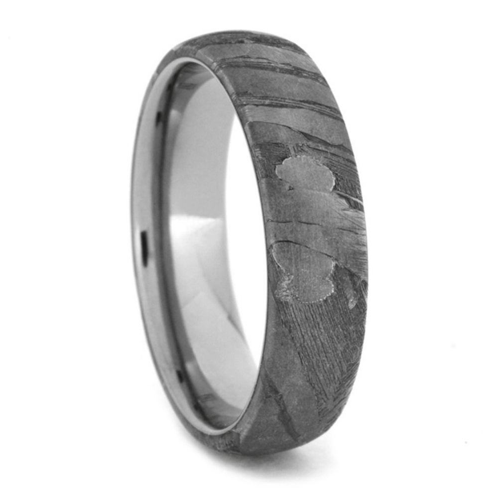 Seymchan Meteorite Overlay 5mm Comfort-Fit Matte Titanium Ring, 