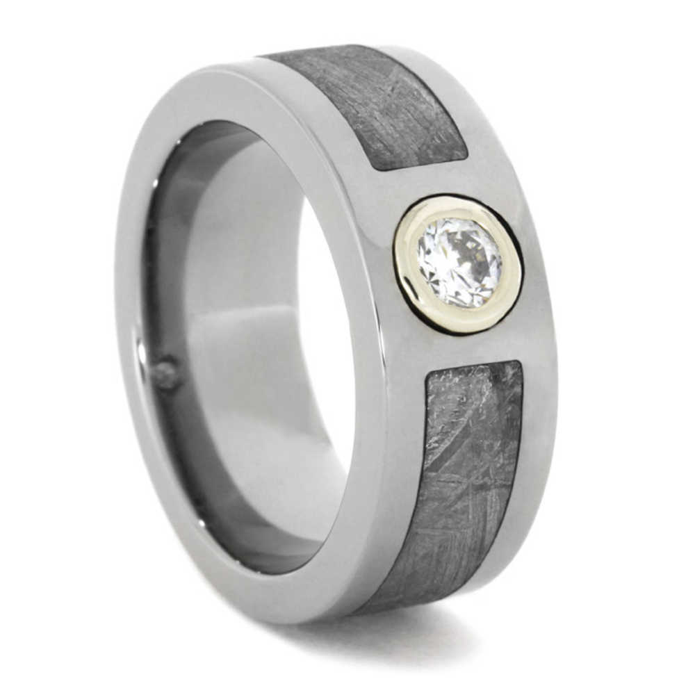 Diamond with Meteorite Inlay 9mm Comfort-Fit Polished Titanium Band. 