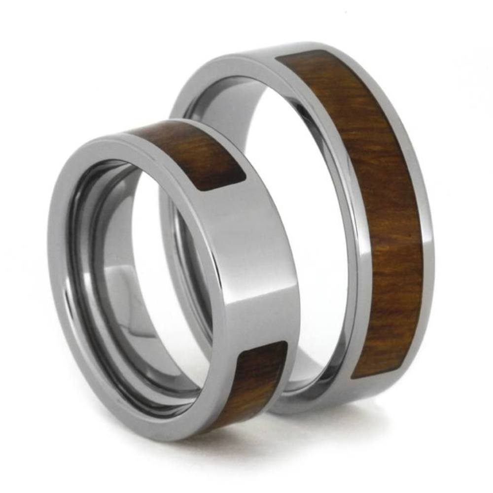 Ironwood Partial Inlays and His and Hers Titanium Wedding Band.