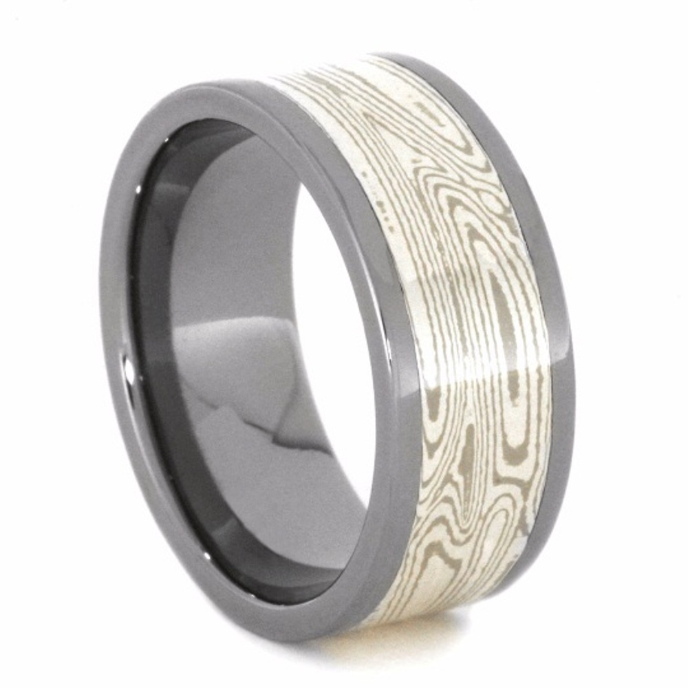 His and Hers Wedding Band Set, Palladium, White Gold, Argentium Silver Mokume BandPalladium Metal. 