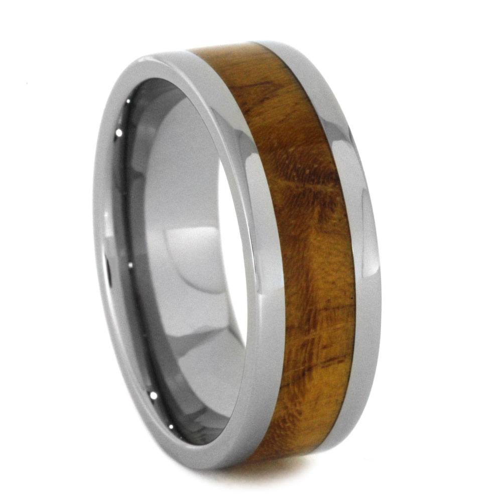 Teak Burl Wood Inlay and His and Hers Titanium Wedding Band Set. 