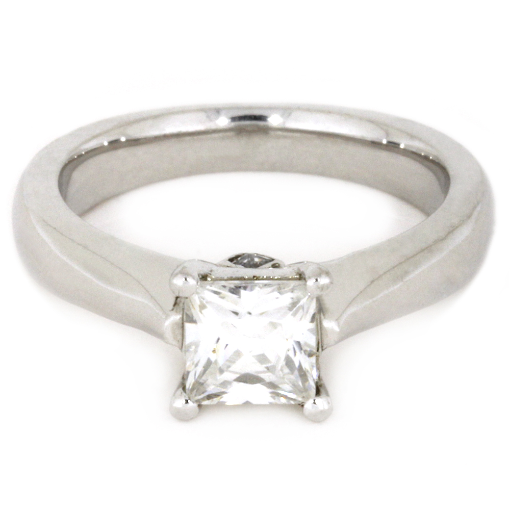 Moissanite with Diamond, 10k White Gold Engagement Ring 