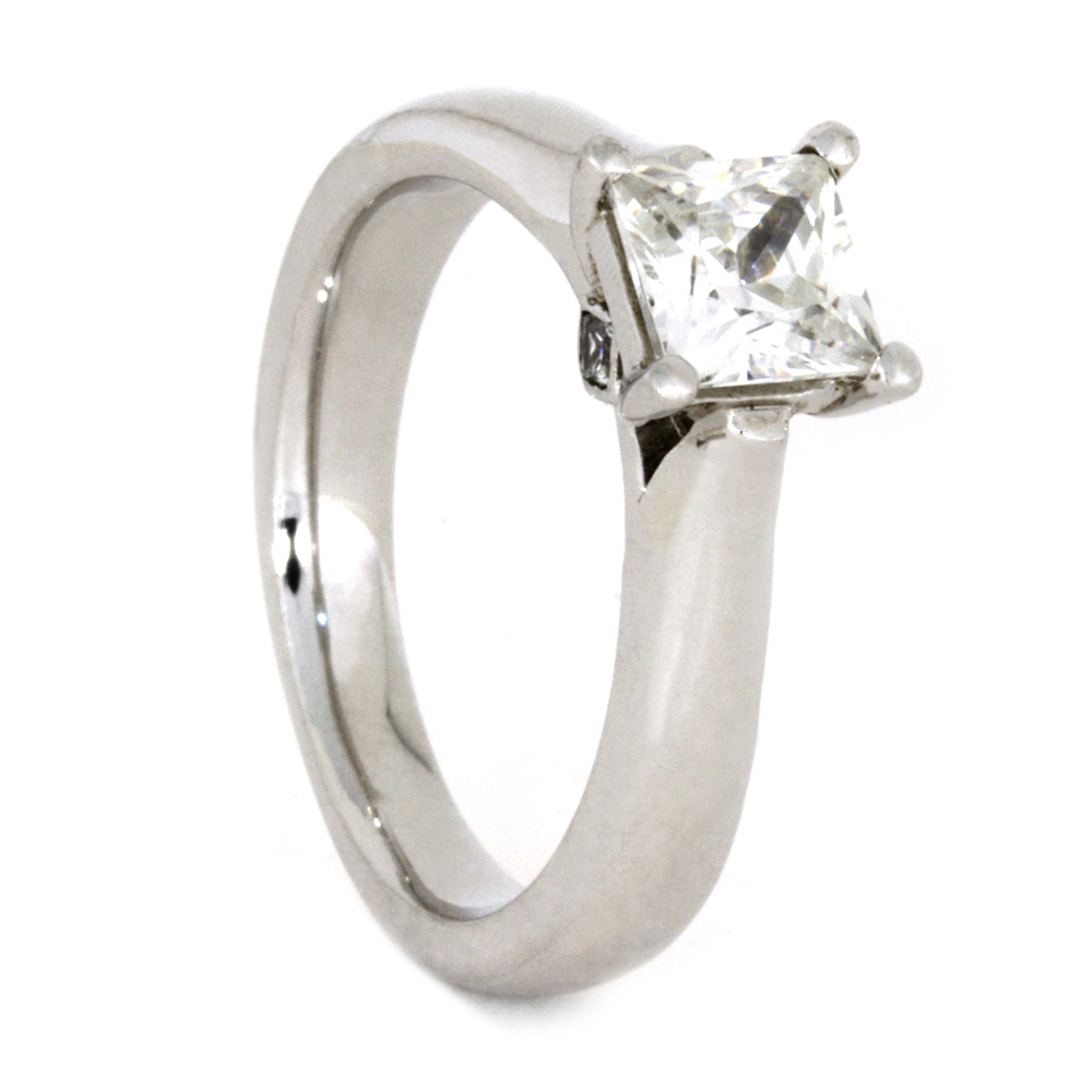 Moissanite with Diamond, 10k White Gold Engagement Ring. 