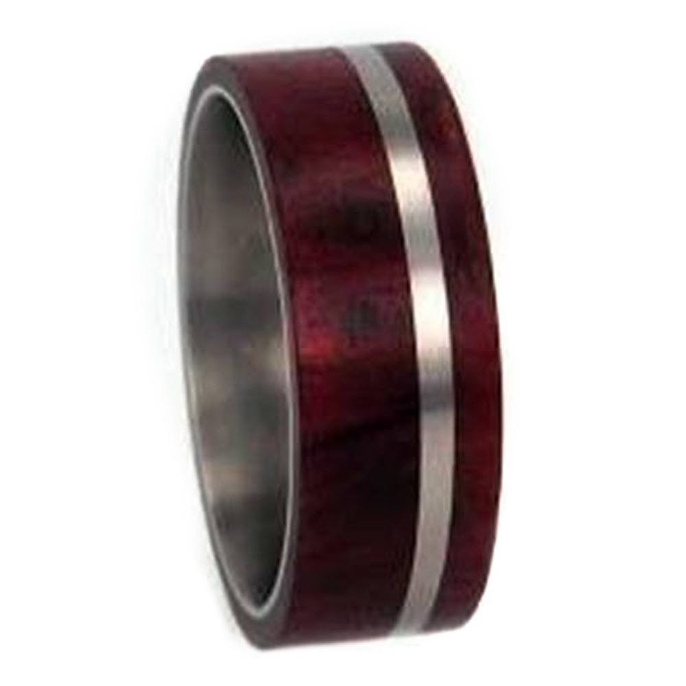 Redwood, Titanium Pinstripe Band, Men's Redwood Stripe Ring and His and Hers Titanium Wedding Band Set. 