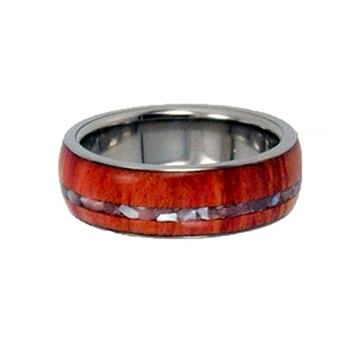 Hand crafted Tulip wood and Mother of Pearl Inlay comfort-fit ring. 