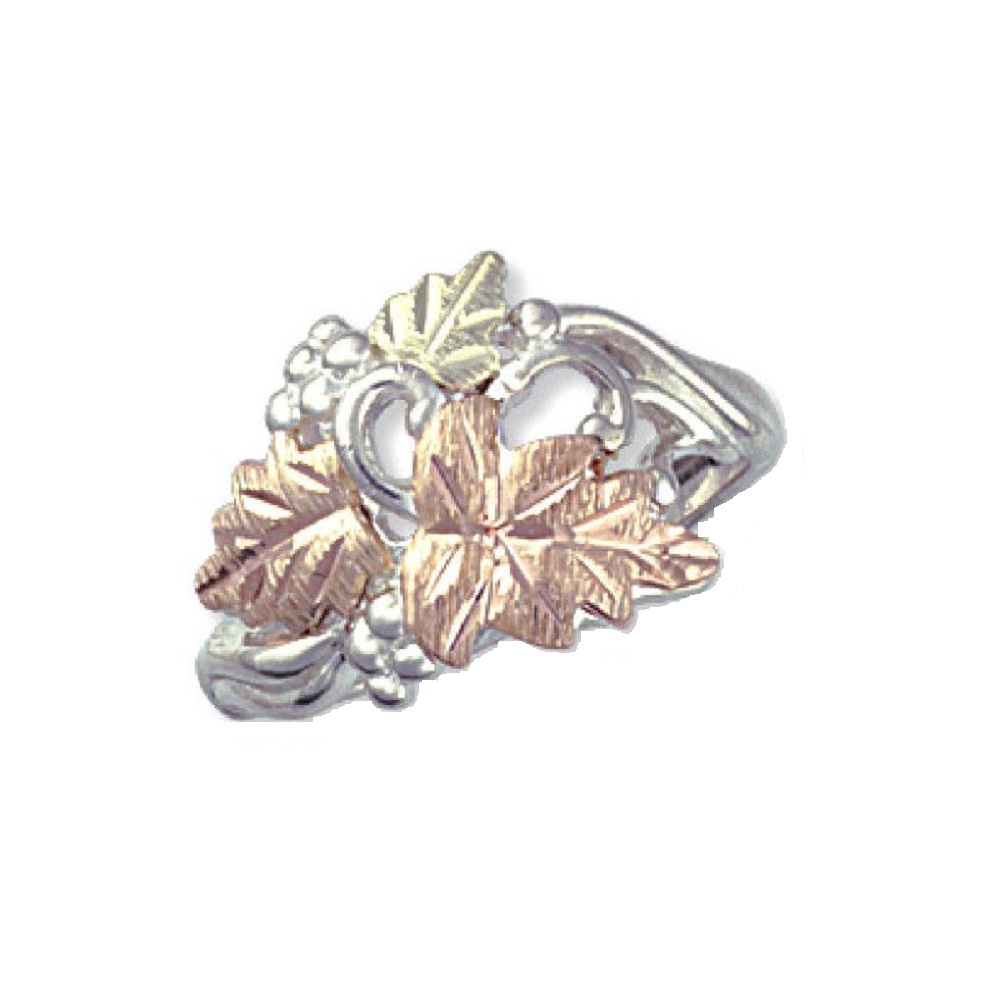 Ladies Leaves Ring, Sterling Silver, 12k Green and Rose Gold Black Hills Gold Motif