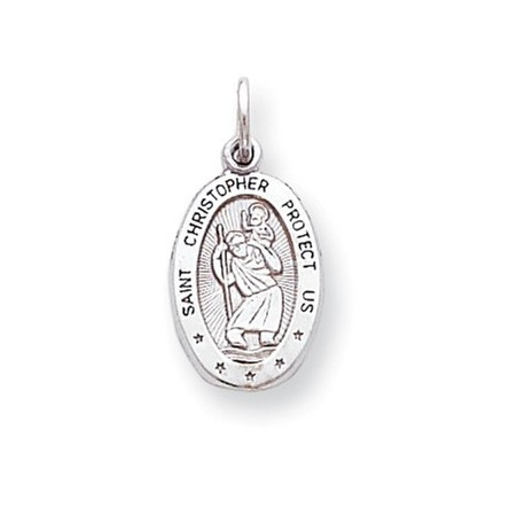  Rhodium-Plated 10k White Gold ST. Christopher Medal (24X11MM)