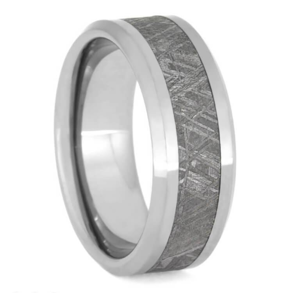 Tungsten Wedding Band With Gibeon Meteorite Ring