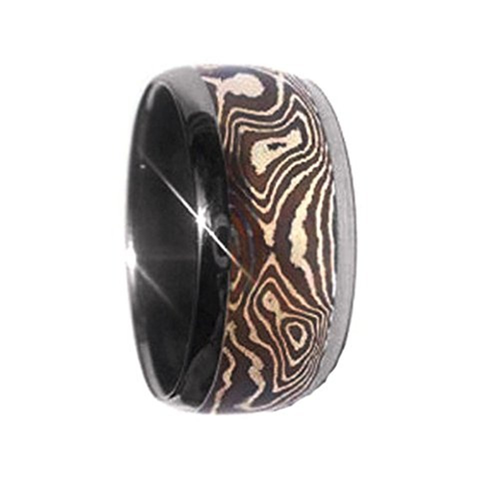 Mokume Copper Silver Inlay 8mm Comfort Fit Polished Titanium Band 