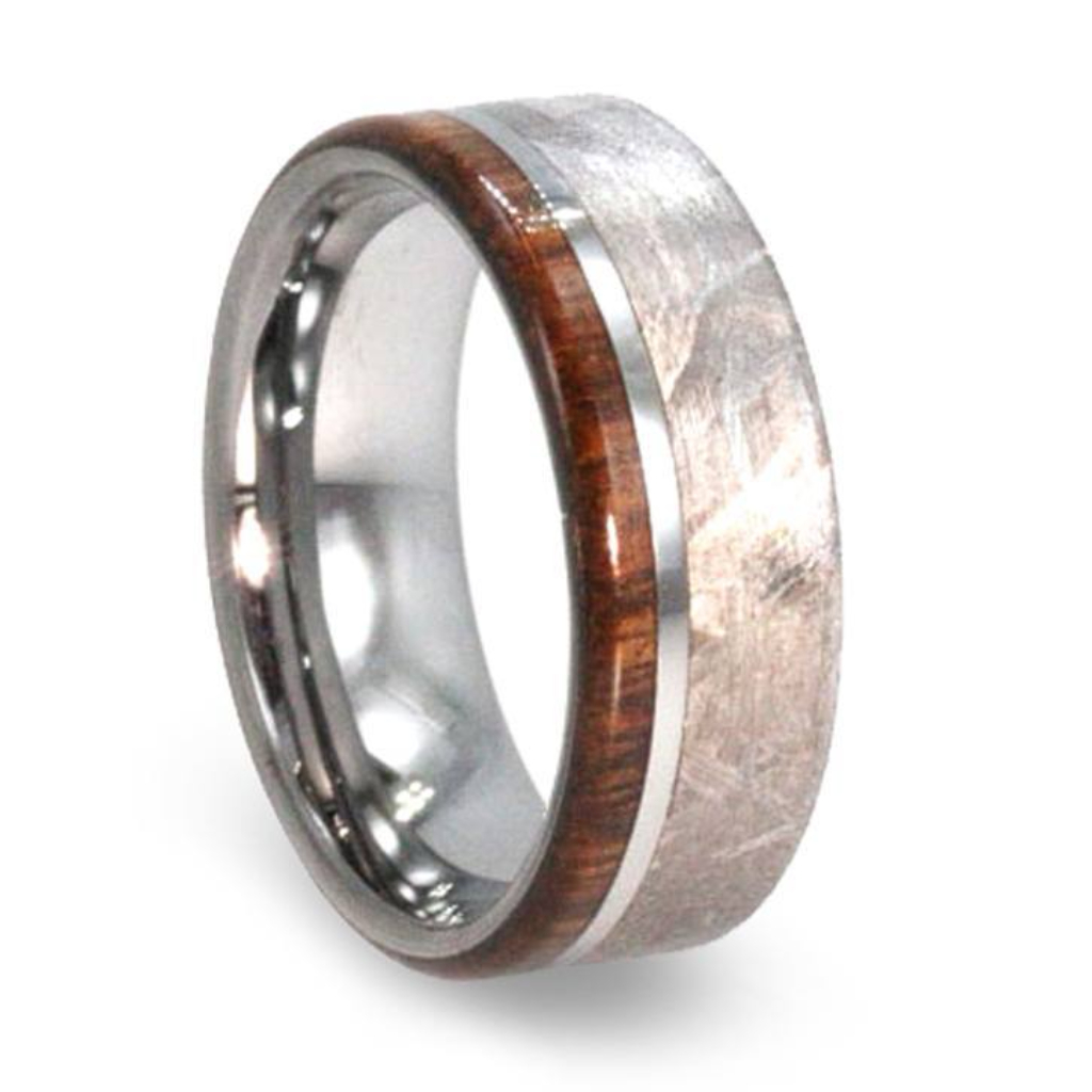 Tungsten Wedding Band With Meteorite And Ironwood