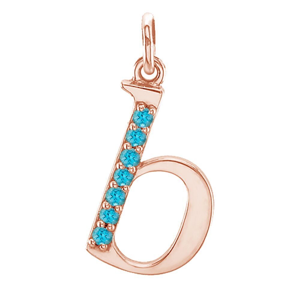 Small case Paraiba-color Passion Topaz 'b' pendant.